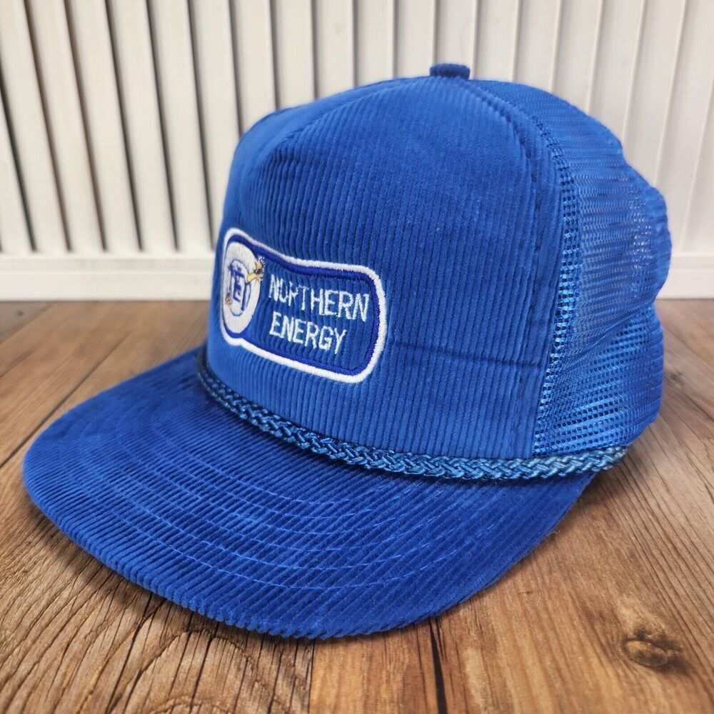 VTG Northern Energy NEI Snapback Hat Cap Blue Corduroy Rope Embroidered Mesh